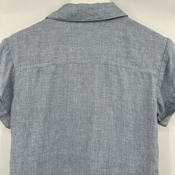 Faherty Hana 100% Linen Shirt Dress Blue Basket Weave Button Collared Size XS - Picture 8 of 11